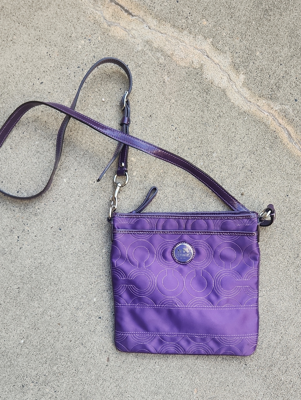 Coach Purple Signature Nylon Crossbody Bag